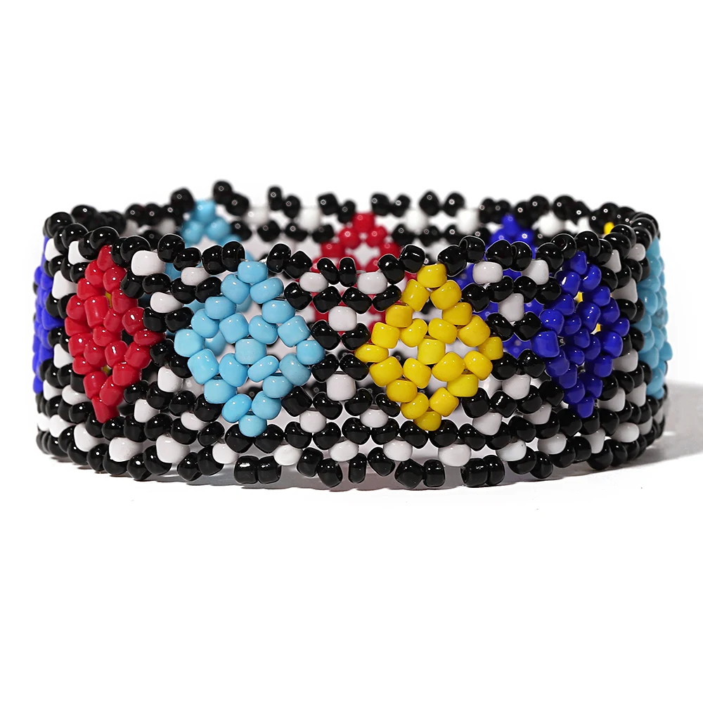 ANESOA New Men Women Beaded Decoration Bracelet Fashion Colorful Bohemian Style Handmade Geometry Pattern Bangle Jewelry Classic