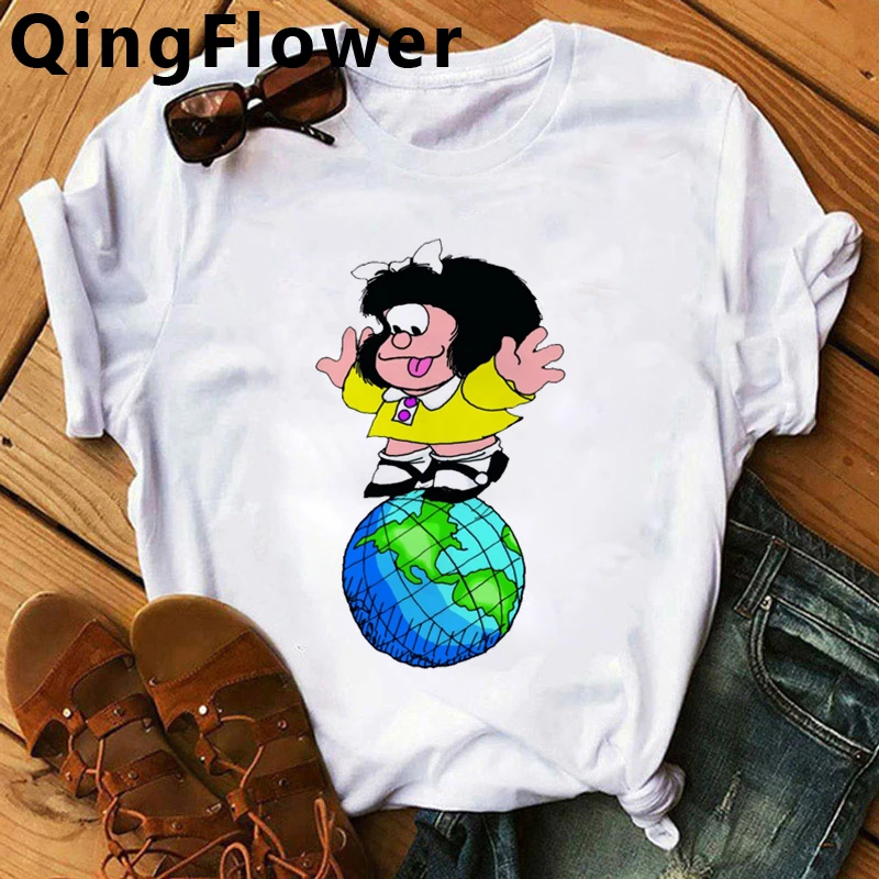 Mafalda T-shirt Women Summer harajuku casual short sleeve T-shirts Streetwear O-Neck Tops Tee 90s cartoon tshirt Female cute summer crop tops