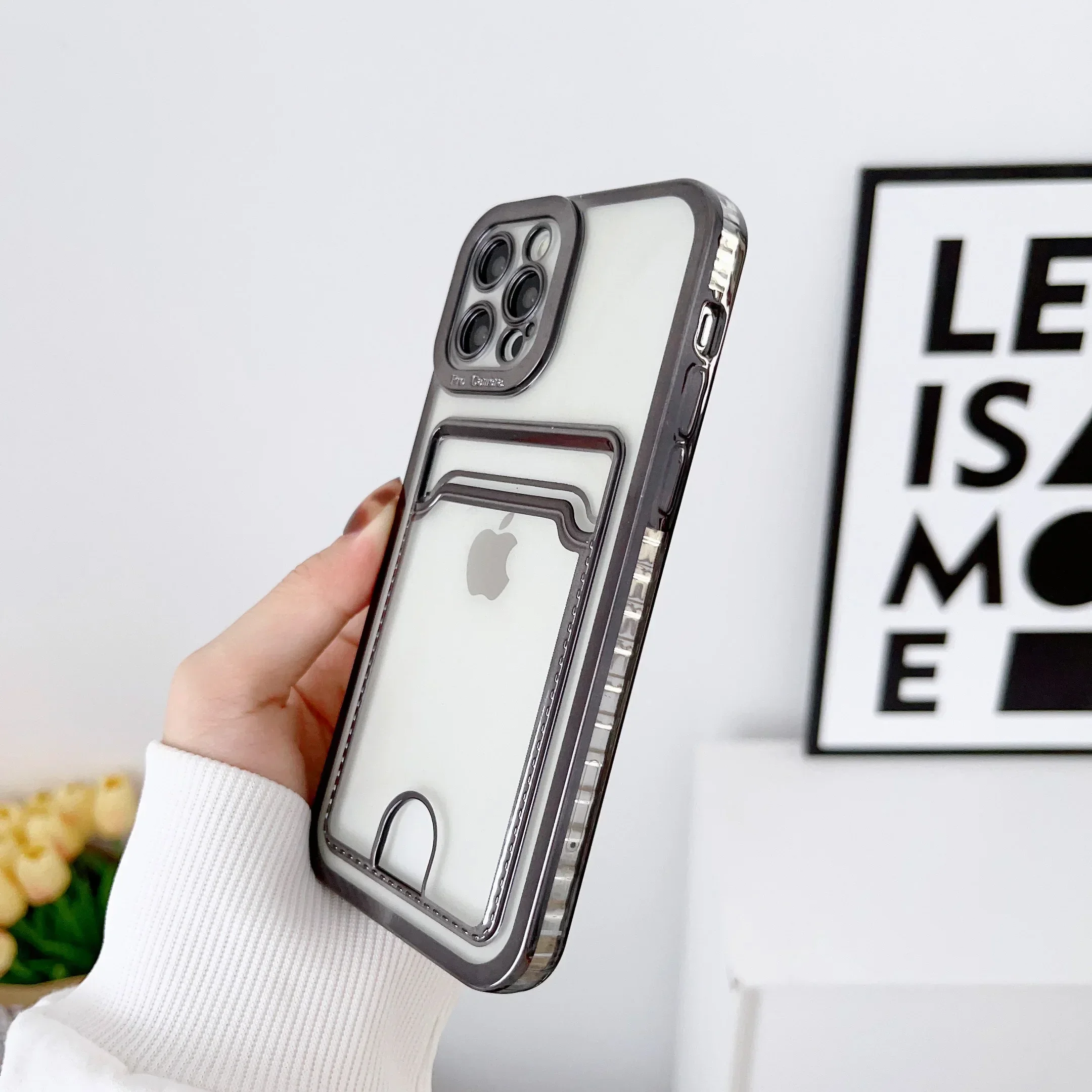 Enhanced Plating Wallet Card Holder Case with Soft Shockproof Transparent Back Cover