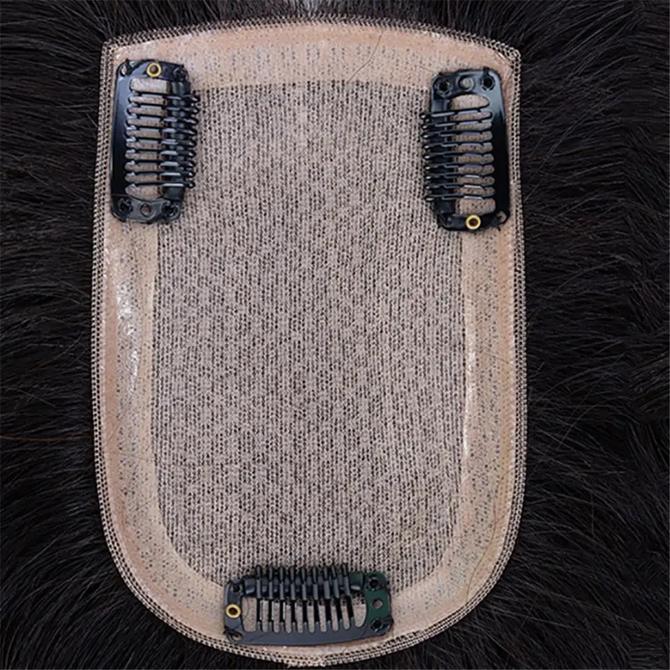 여성용 헤어 토퍼, 클립 포함, 100% 인간 레미 헤어, 중간 실크 베이스, 천연 토피, 여성용 스트레이트 헤어피스 