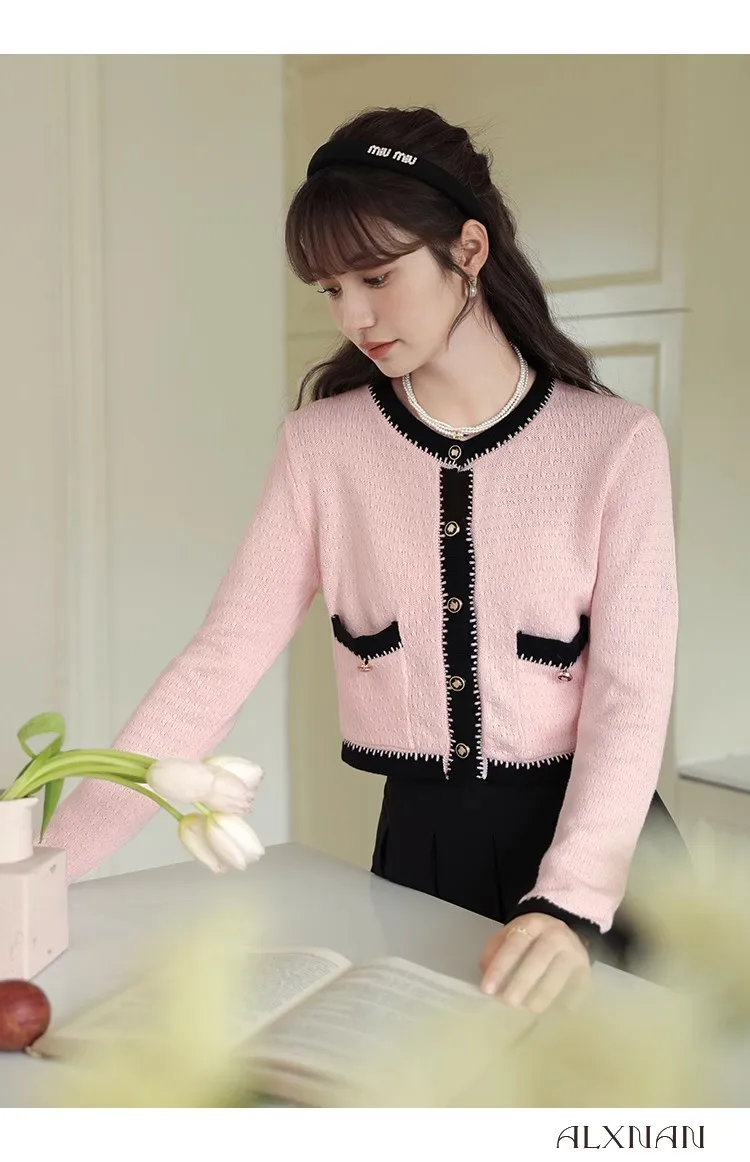 

Autumn New Harajuku Contrast Y2K Knit Cardigan Women Korean Chic V-Neck Short Sweater Coat Casual Wild Long Sleeve Cardigans