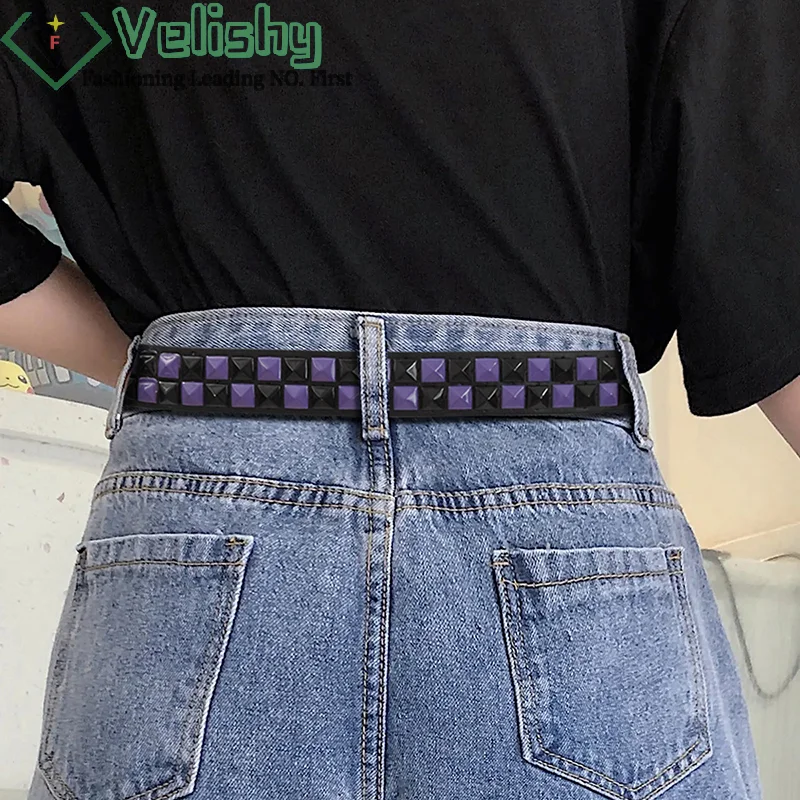 Purple Rivet Punk Belt - Y2K Hip Hop Fashion Accessory