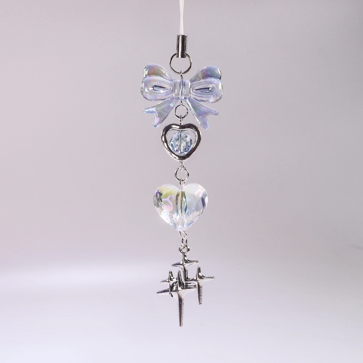 Original Y2K Handmade Blue Clear Heart Phone Charm Strap Cute Star Knot Pendant Girl Woman Keychain Lanyard For iPhone