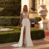 RODDRSYA Wedding Dress Chiffon Cap Sleeves Applique Double V-Neck Bride Gowns Side Split Vestidos Novias Boda Sweep Train Custom 3