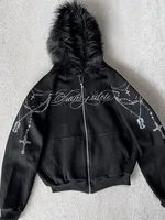 Winter Fashion Streetwear Women's Gothic Punk Faux Fur Hooded Jacket With Cross Print Trendy Edgy Zip - Up Sweatshirt 2026 New - Image 6