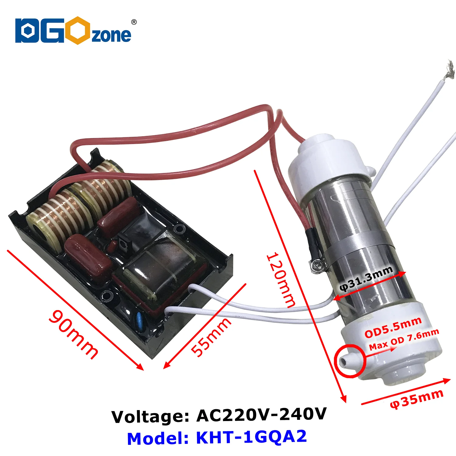 1G/H Quartz Tube Ozone Generator for Air and Water Purifying