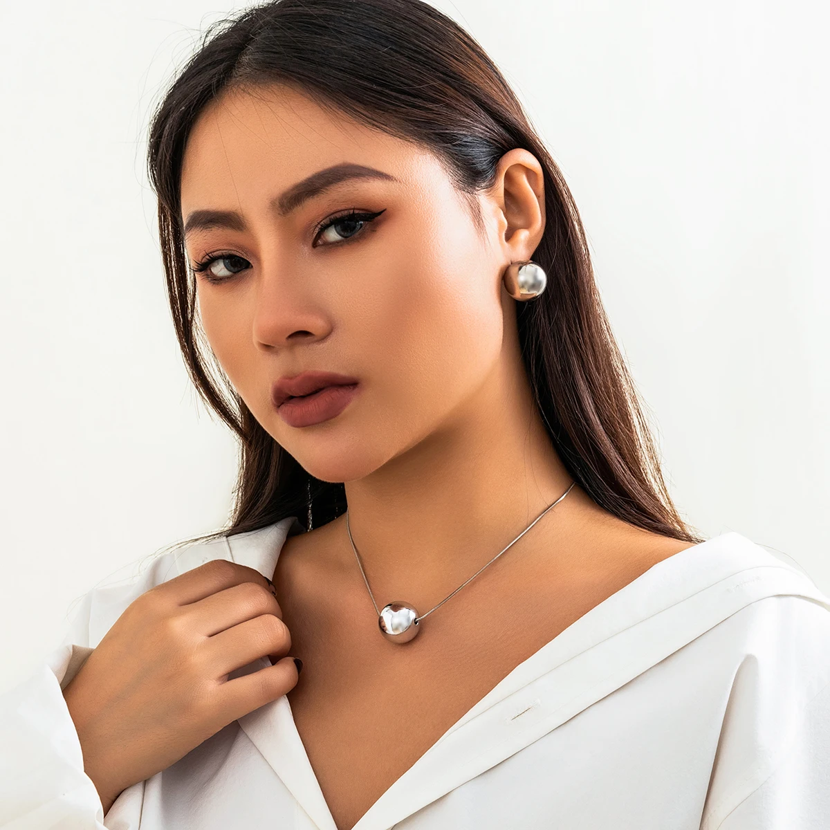 Conjunto de gargantilla, collar y pendientes con cadena de serpiente cuadrada y bola CCB vintage - Punk Chic