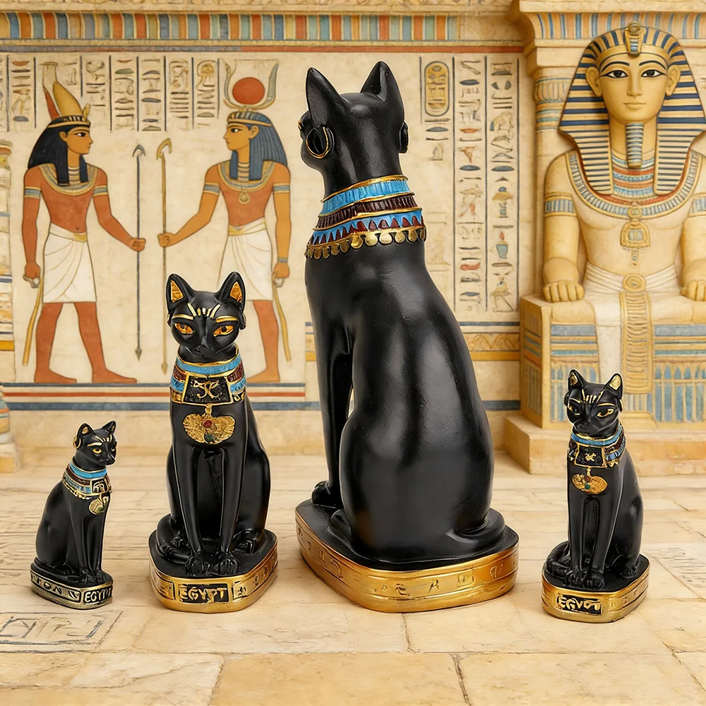 Antike Ägyptische Göttin Katze Harz-Ornament Bastet Handgefertigte Schreibtisch-Dekoration Museumssouvenir Geheimnisvolles Pharao-Geschenk – Detail 6