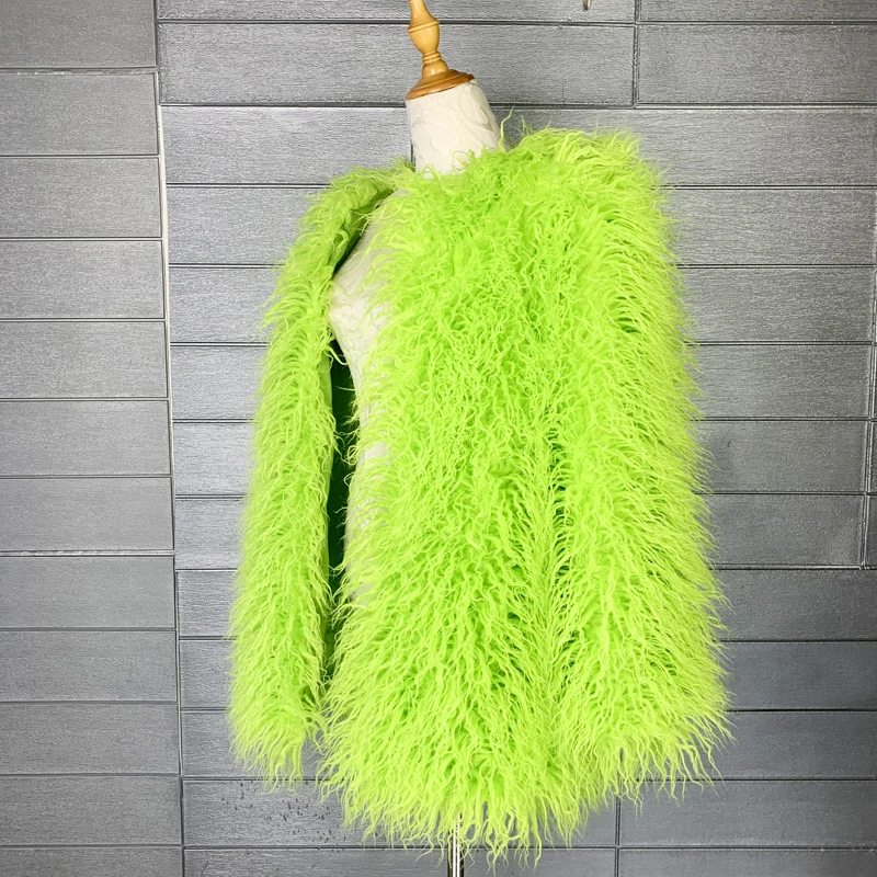 Green Mid-length Faux Fur Coat Fashin Jacket Women's Clothing Free Shipping