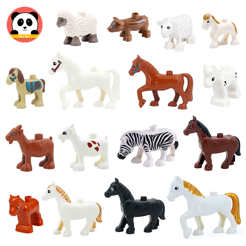 Big Size Building Blocks Farm Animals Accessories Horse Pig Sheep Goat Compatible Duplo Assemble Educational Toys For Children big building blocks compatible big size bathroom furniture bed chair table kitchen accessories bricks diy toys for children gift