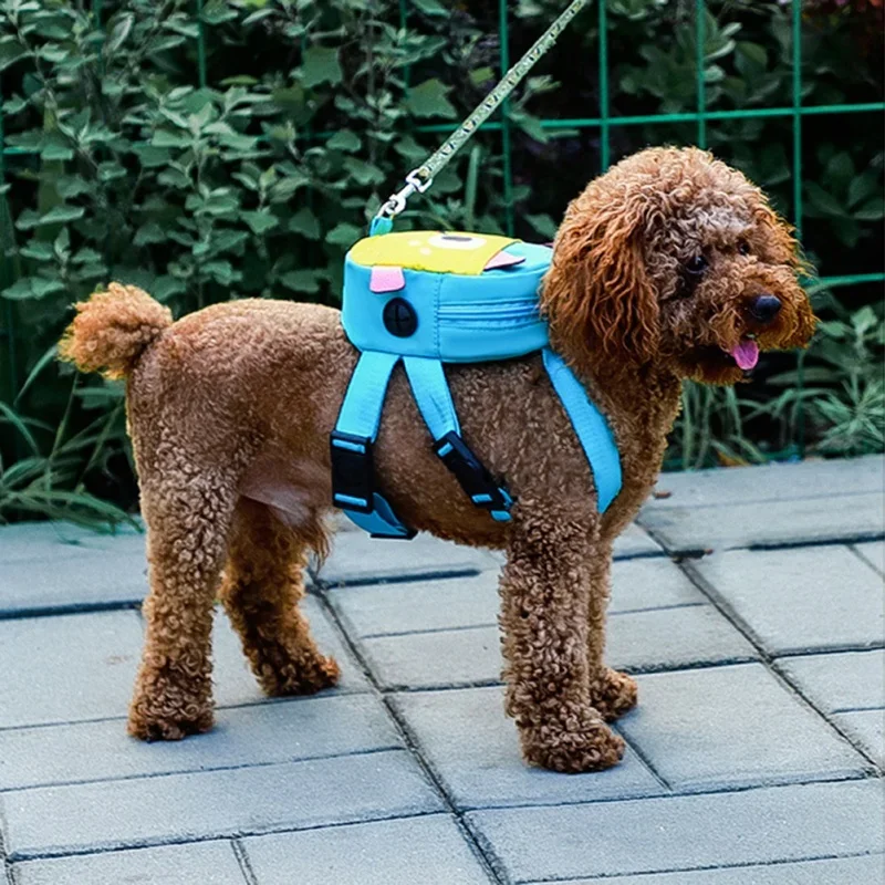 Dog Backpack And Leash Set Pet Outdoor Self Backpack Walking Dog Cat Leash Cute Cartoon Style Pet Bag For Snack Or Picking Poop