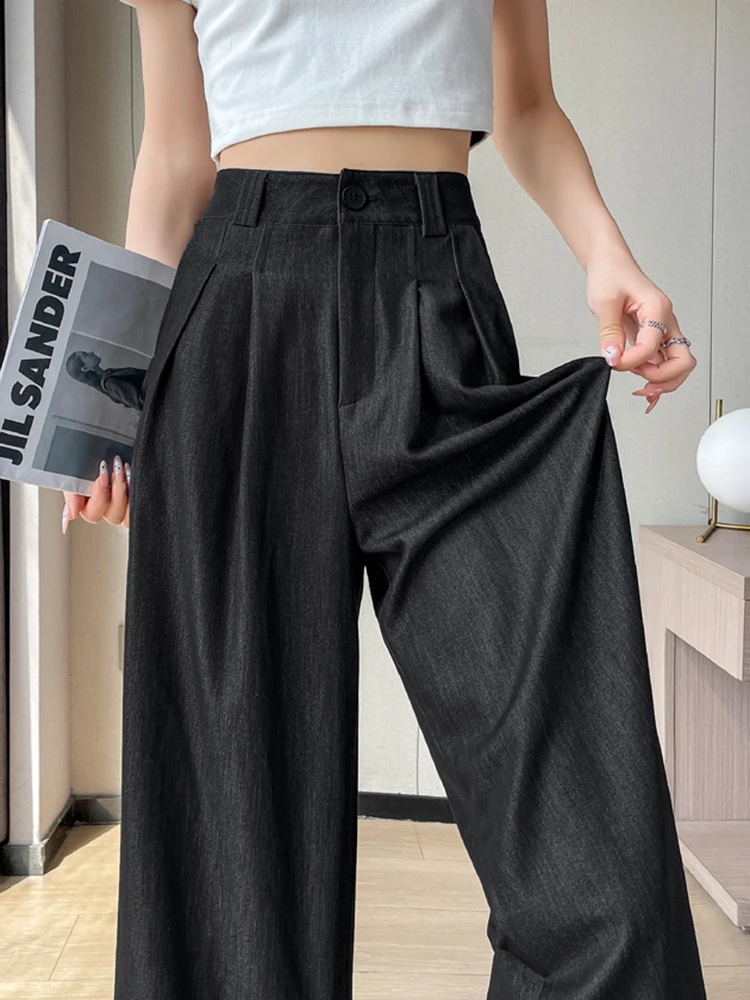Summer Soft High Waist Slim Straight Casual Female Wide Leg Pants New Basic Office Ladies Fashion Solid Color Loose Women Pants