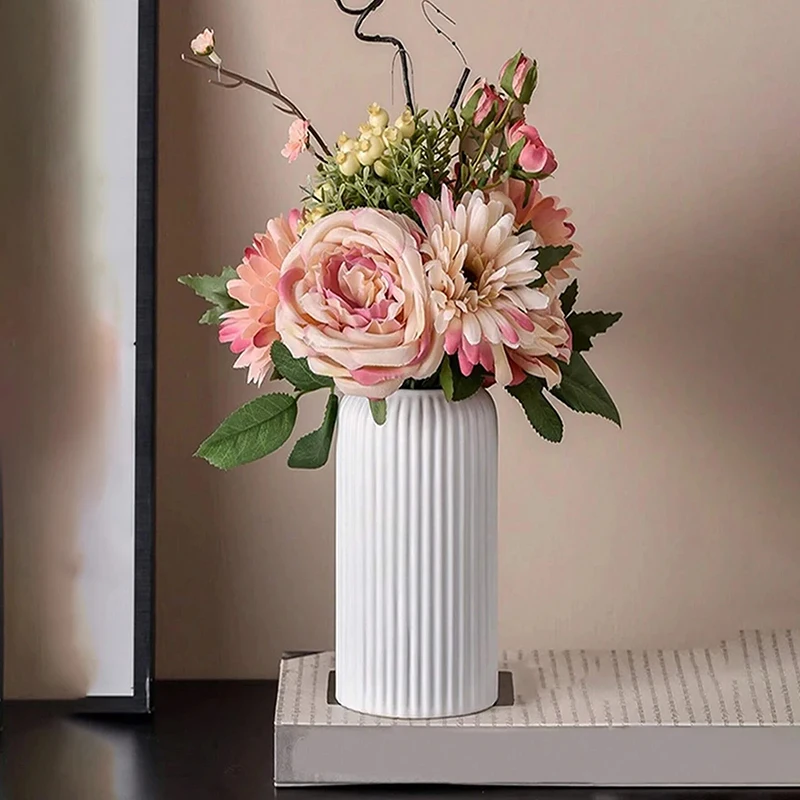 Striped Ceramic-Like Plastic Vase For Flowers Decorative Floral Arrangement Display Creative Little Flower Vase 3