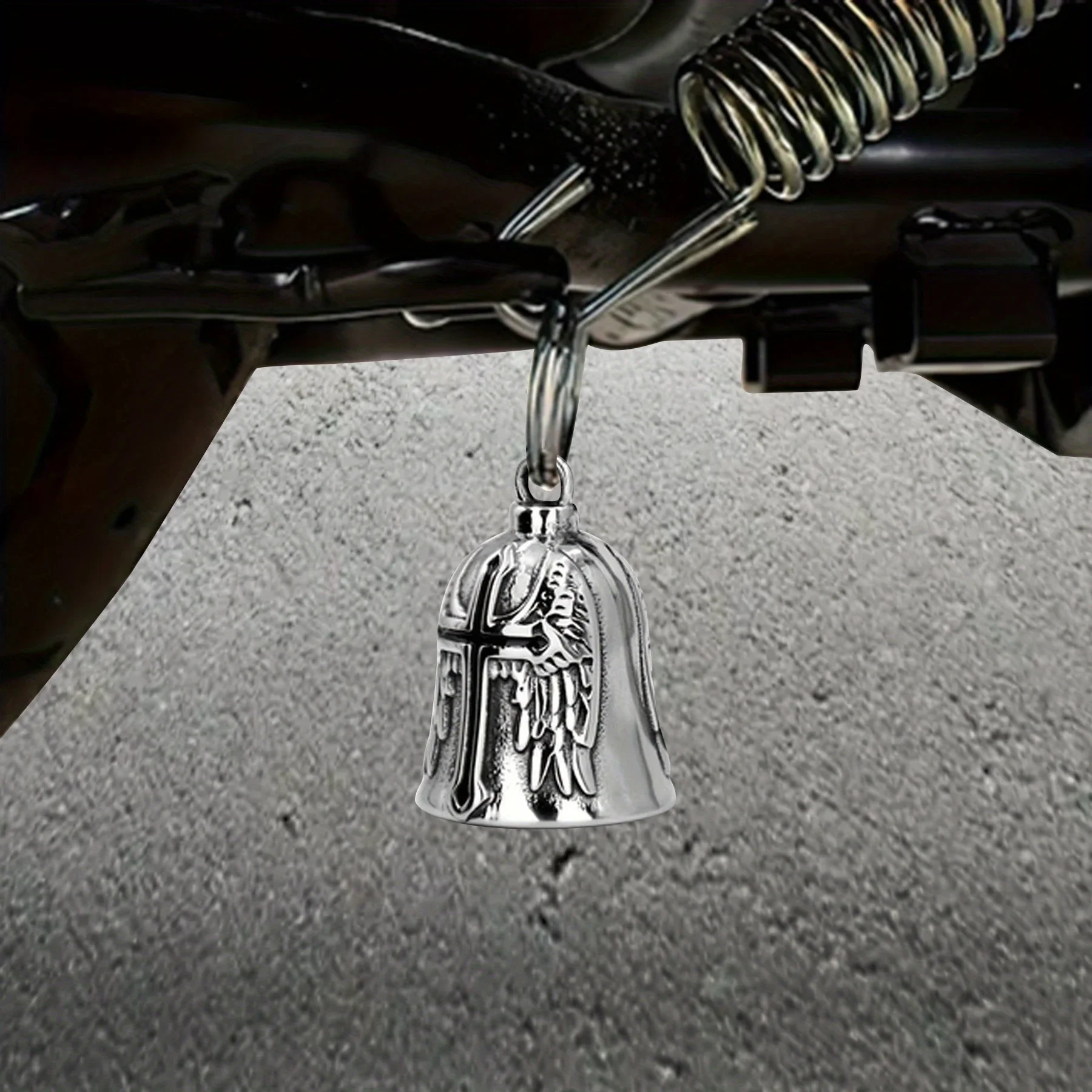 Zinc Alloy Motorcycle Angel Wings Cross Bell Pendant for Men