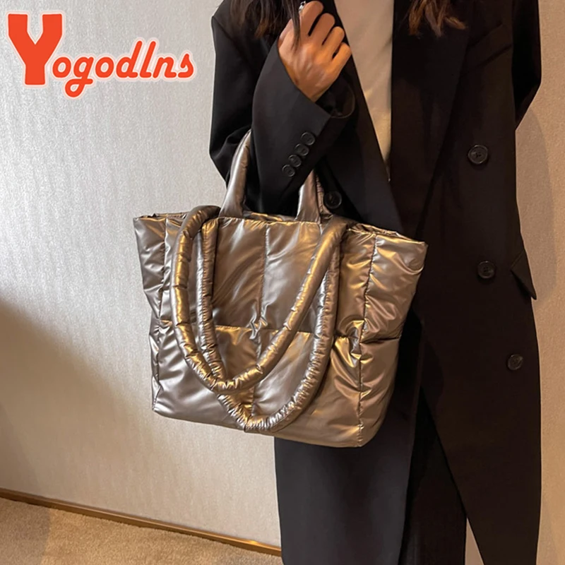Yogodlns Large Capacity Underarm Bag Fashion Quilted Women Shoulder Bag Designer Space Padded Cotton Handbag Luxury Shopper Tote