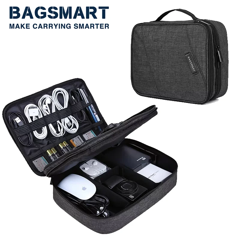 Bagsmart Dupla Camada Cabo Bolsa Acessórios Organizador Bolsa de Eletrônica Viagem Grande Organizador Eletrônico para Cabos Adaptador