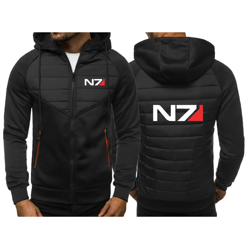 

N7 Mass Effect Men Autumn and Winter Hooded New Stly Three Color Cotton Padded Clothes Patchwork Fashion Printing Coats