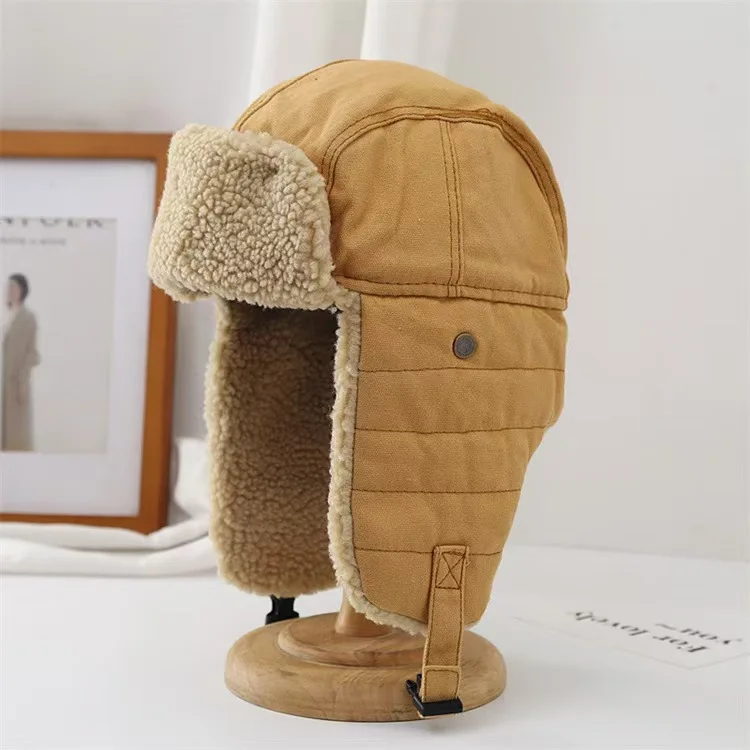 Unisex-Wintermützen mit Ohrenklappen, Baumwolle, Trappermütze, Fliegermütze, winddicht, Skimütze, Schnallenverschluss, Uschanka, Outdoor – Detail 10