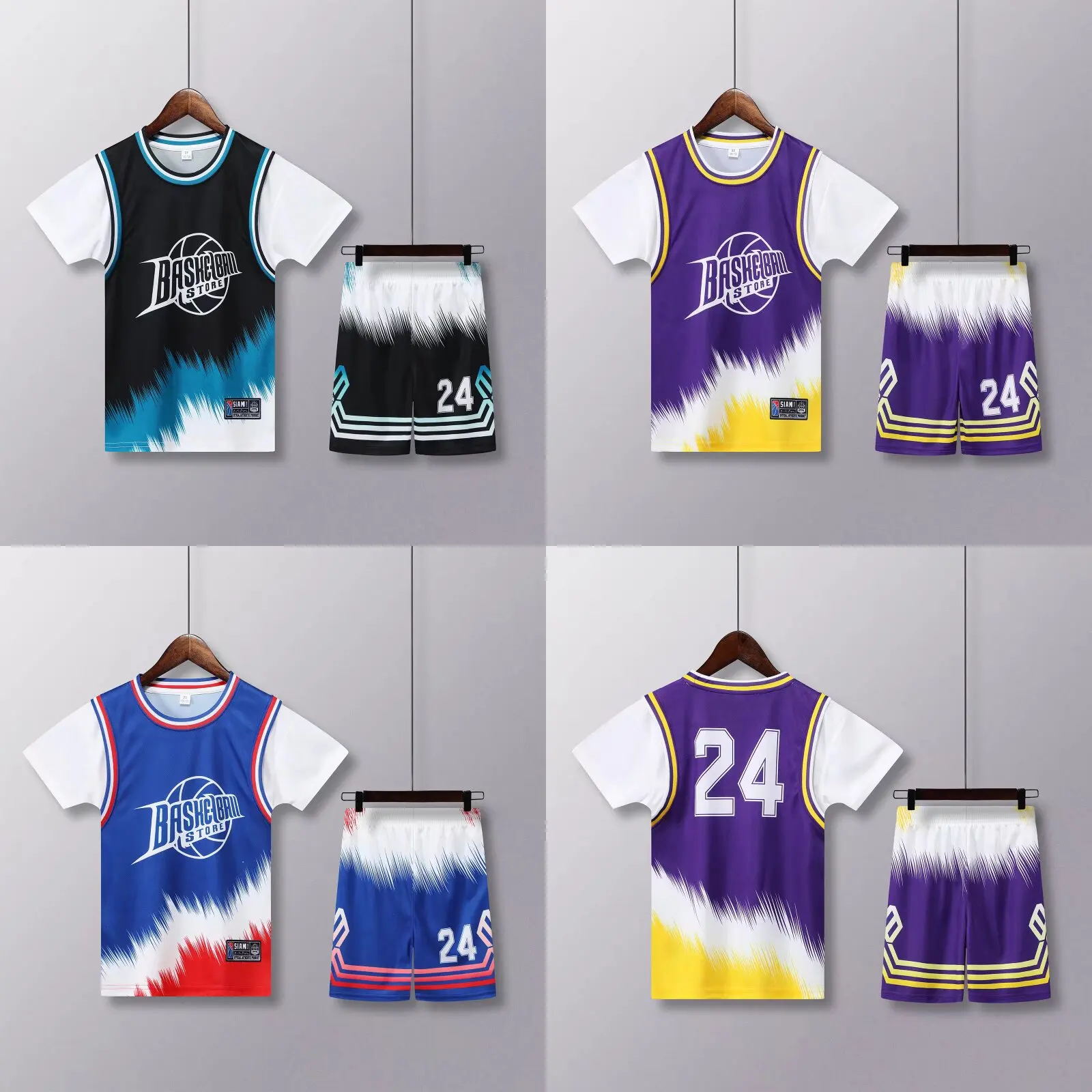 Sports Suit 24 25 Children's Clothing Boy Girl Basketball Jerseys Fake two-piece Uniform Kit Training Shirts and Shorts