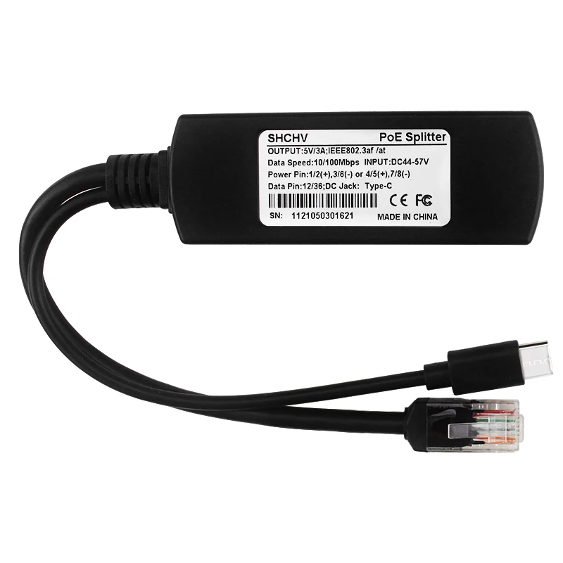 Raspberry Pi 4 PoE Splitter 10/100/1000Mbps 5V 3A Type C Connector USB Type C Po