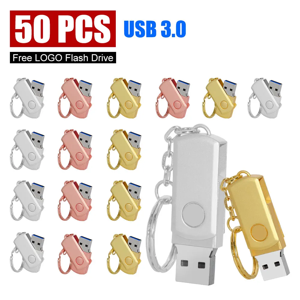 

50PCS Metalen USB 3.0 Flash Drive Pendrive 64GB 32GB 16GB External Storage 128GB Pen Drive Mini U Stick Memory Stick Custom LOGO