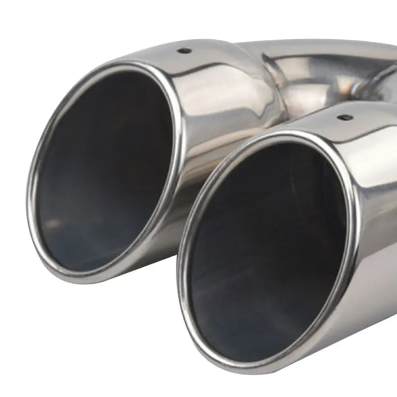 Car Exhaust Pipe Universal Double Outlet Car Muffler Tip Stainless Steel Chrome End Trim Modified Tail Throat Liner