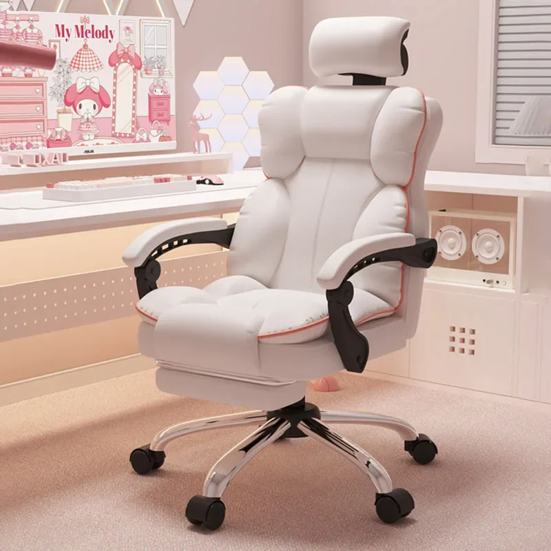 

Low Price Kawaii Office Chair Back Cushion White Luxury Girls Gaming Chair Aesthetic Rotatable Silla Gamer Office Furniture