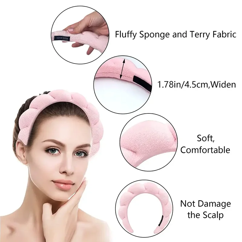 Spa Headband for Women, Makeup Headband for Washing Face, Sponge & Terry  Towel Cloth Fabric Hair Band and Makeup Removal, Shower(Pink-1 Pc)