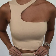 Cut Out Sexy Crop Off Shoulder Solid 2022 Skinny Sport Short Tops Women Tank Irregular Summer Tube Tops