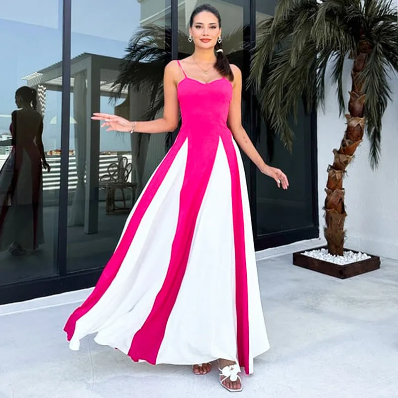 Spaghetti Strap Block Color Elegant Evening Ladies Dress Summer Fall Casual Clothes Y2K Streetwear Wholesale Dress