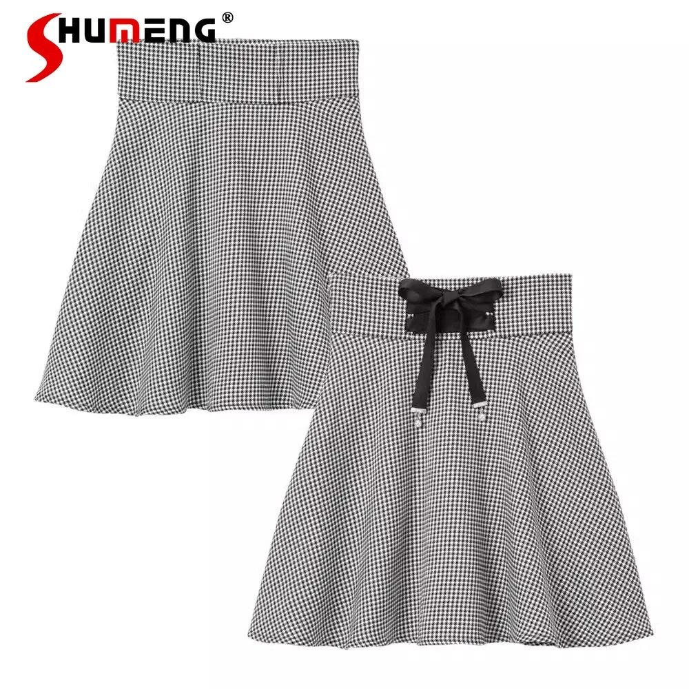 

Sweet Lady Short Skirt 2023 New Commuter High Waist Tight Waist Slimming A- Line Back Lace-up Waist Bow Mini Skirts for Women