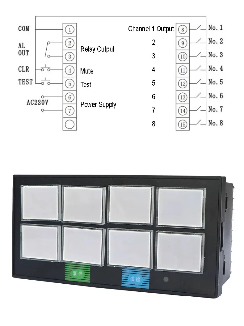 8 Channel Flashing Alarm Annunciator Audible Visual Alarm Panel AC220V DC24V for