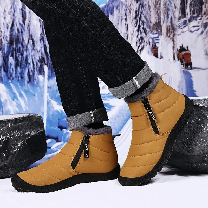 

2023 New Men's Snow Boots Outdoor Waterproof Thickened Warm Cotton Shoes Zippered Plush Boots Winter Sport Shoes for Men