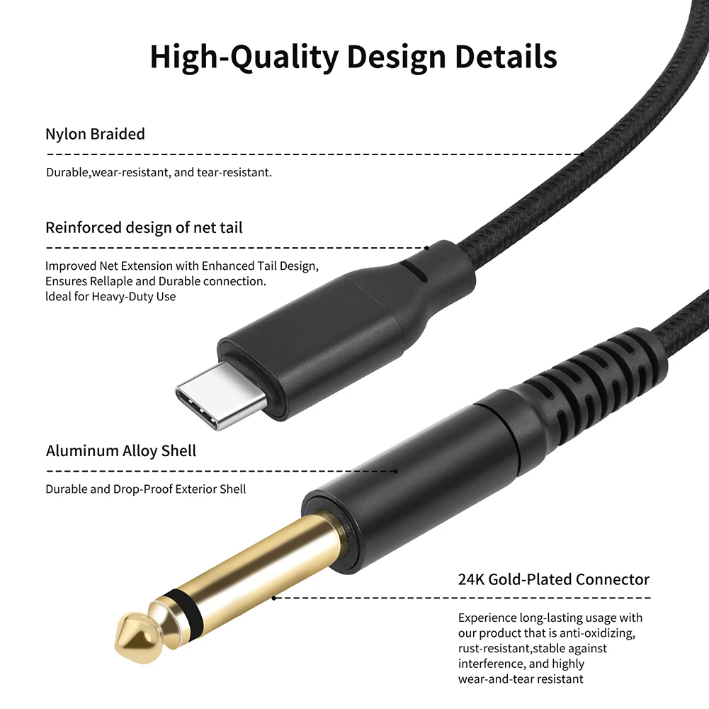 1/2/3M Ÿ-USB C ڵ ̺ 6.35mm -USB Type-C  ڵ  Ȩ þ ͼ ϷƮ̽ Ÿ