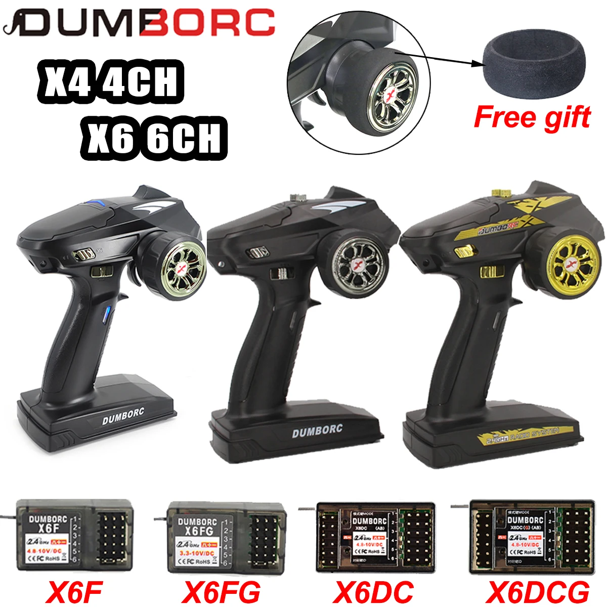 

DUMBORC 4CH 6CH X6 X4 2.4G Transmitter X6FG X6DCG Gyro Receiver Remote Control for 1/10 1/8 RC Car Boat Dron Robot Toys