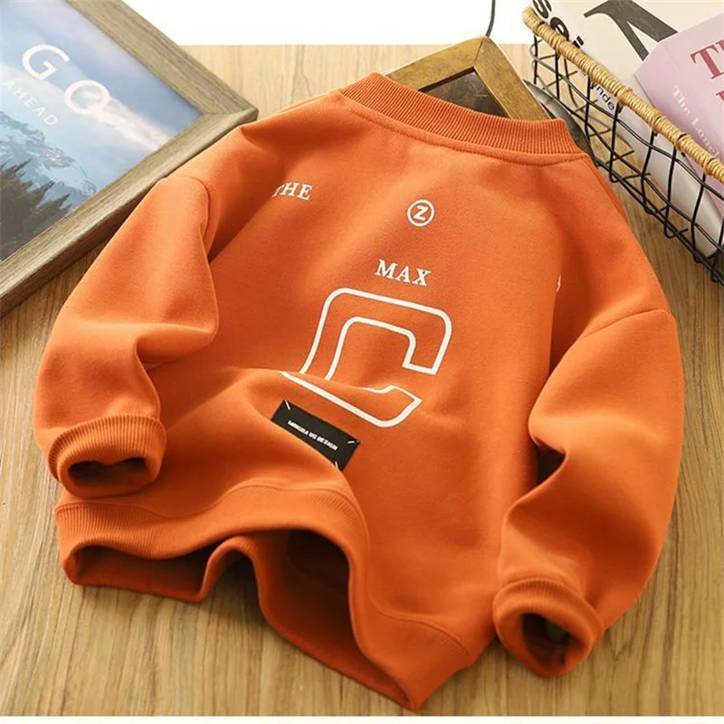 Boys Hoodies Sweatshirts Cotton Tops Outwear 2024 Orange Spring Autumn Kids Christmas Gift Teenagers Children's Clothing