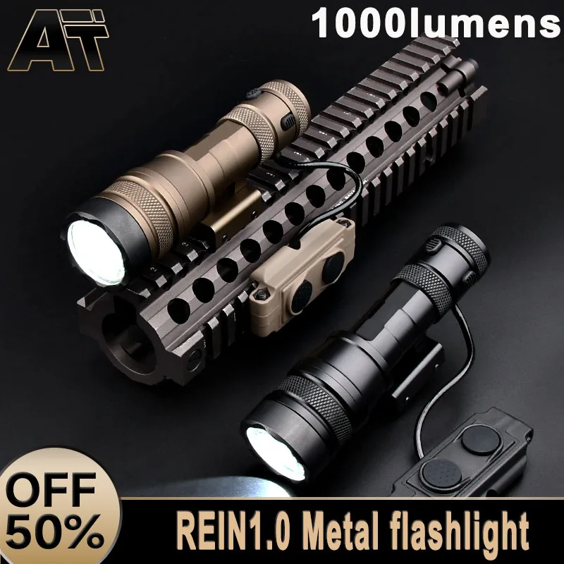 

WADSN Tactical Metal REIN1.0 Flashlight High Power 1000lm Suitable for 20mm Rail Hunt Scout Light Dual Function Pressure Switch