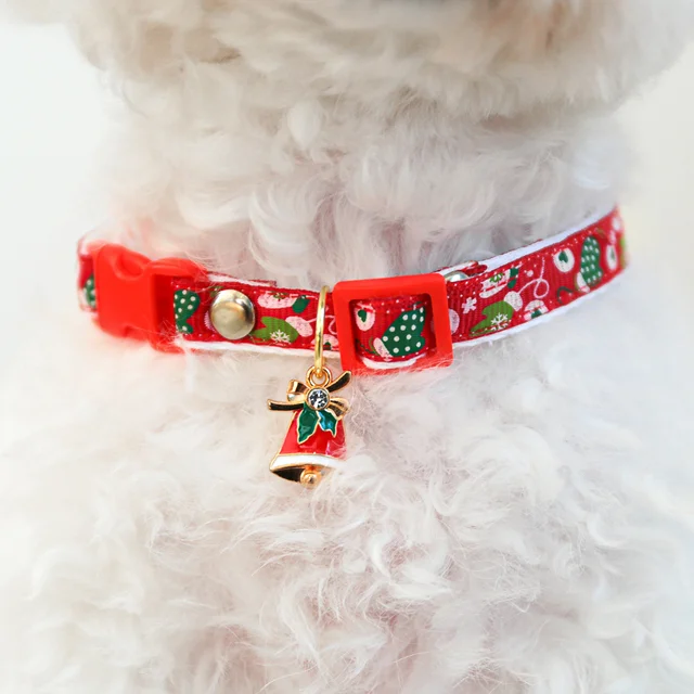 Festive Christmas Pet Collar with Santa Hat Charm - Adjustable Red Polyester Necklace for Dogs and Cats, Holiday-Themed Design 5