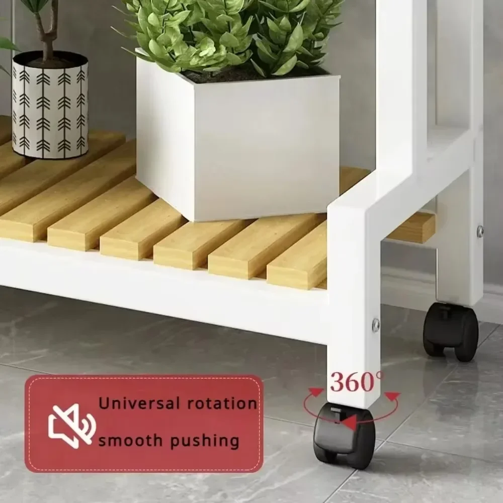 Flower Rack Indoor Floor Standing Multi-Storey plant stand wooden flower shelf With Wheels Adjustable Outdoor Multi Functional Balcony Storage Rack