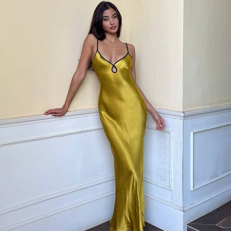 

Backless Elegant Maxi Dress For Women Sexy Lace Up With Chest Cut Out Patchwork Beach Party Outfit Prom Cocktail Dresses