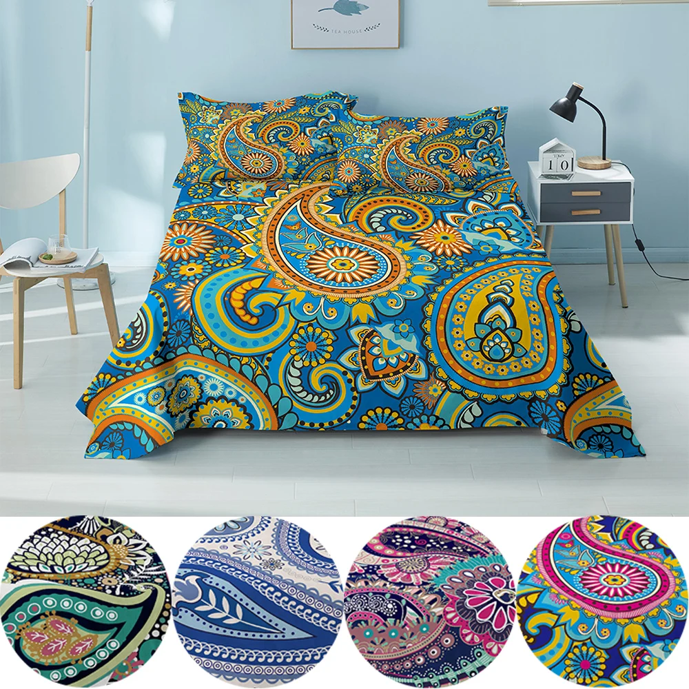 

Paisley Patterns Bedding Sheet Adults Kids Queen King Size Flat Sheet With Pillowcase Polyester Creative Bed Sheet Home Textiles