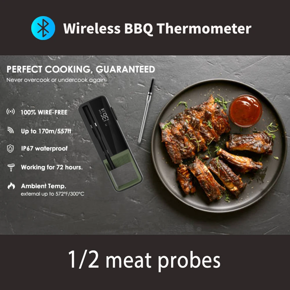 Wireless Meat Thermometer Waterproof Probe Bluetooth Digital Kitchen Thermometer with Temperature Display Screen & APP 5