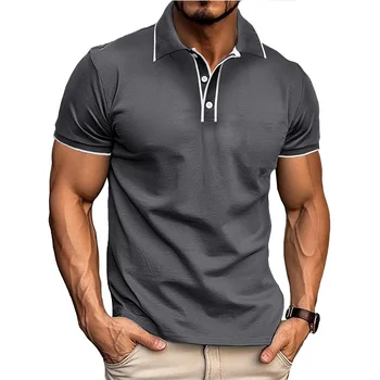 Polo a maniche corte da uomo europea americana T-shirt jacquard con risvolto da uomo del commercio estero Top patchwork