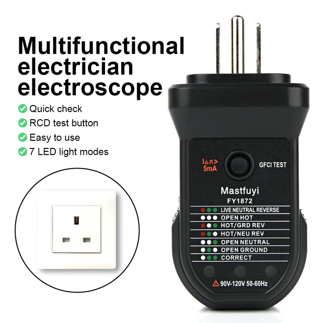 Domary Avançado RCD testador de soquete elétrico neutro automático circuito  de teste de fio terra ao vivo detector de polaridade parede interruptor de  tomada ue localizador teste de vazamento elétrico com display