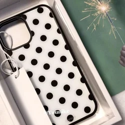 Luck Retro Kawaii Black & White Polka Dot Phone Case Cover - iPhone 12 Pro (Black)
