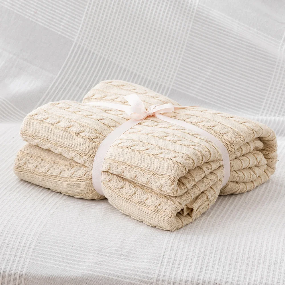 

110x180cm/180x200cm Solid Thread Blanket Office Air-Condition Bed Sofa Travel Blanket 100% Cotton Knitted Blanket Home Textile