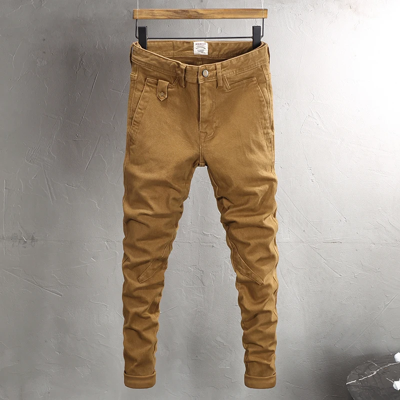 Fashion Vintage Men Jeans Camo Trousers Elastic Slim Fit Hip Hop Jeans Men Spliced Designer Casual Denim Pants