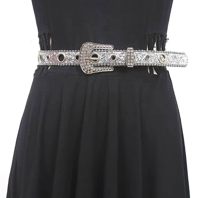 Shinning Buckle Belt Woman Y2k Girls Locomotive Belt for Jeans Skirt
