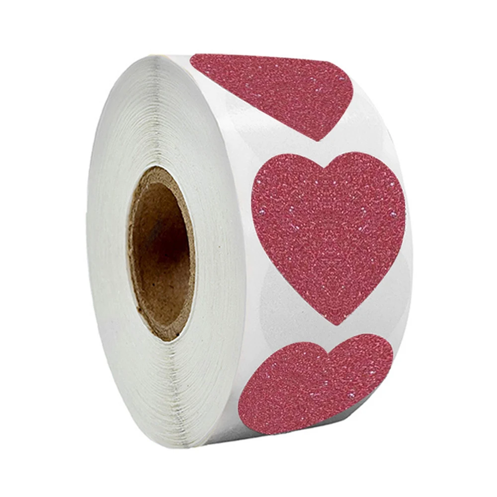 50-300Pcs Red Glitter Heart Stickers Gift Decorative Sticker Labels For Valentine's Day Card, Envelope, Weeding Birthday Party