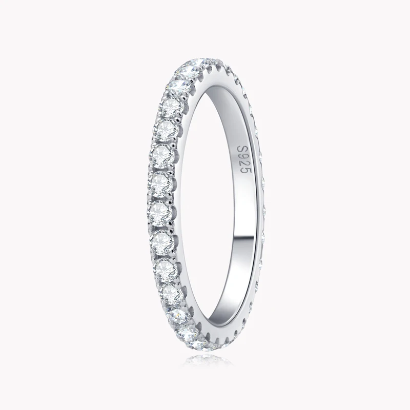 Anziw Classic Stackable Rings 925 Sterling Silver 2mm D Moissanite Eternity Band Wedding Engagement Ring for Women Fine Jewelry 4